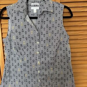 Charter Club Sleeveless Anchor Print Blouse - Black and Gold